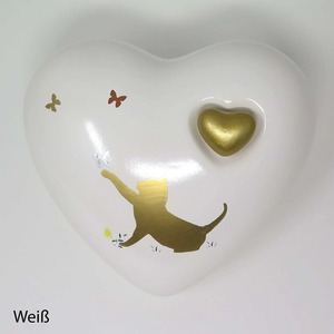 Urne funéraire pour animaux de compagnie en forme de cœur blanc avec motif chat et papillons dorés pour la cendre des animaux, décoration, souvenir, urne commémorative pour cendres de crémation - Product Image 1