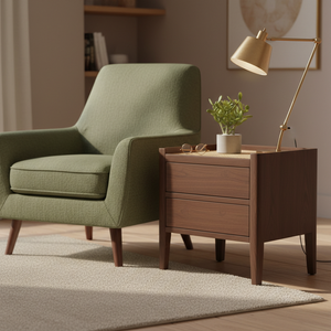 Modern Walnut Color Side <b>Table</b> Rattan <b>Top</b> Rubber Wood MDF Veneer PKP Durable for Living Room Bedroom Home Decoration - Product Image 4