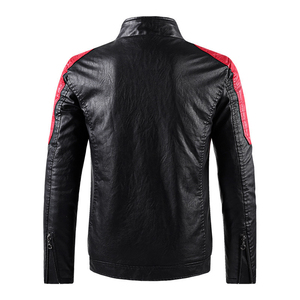 Blouson en cuir pour homme, coupe slim, style motard, col montant, respirant, manches longues, collection hiver, en promotion - Product Image 2