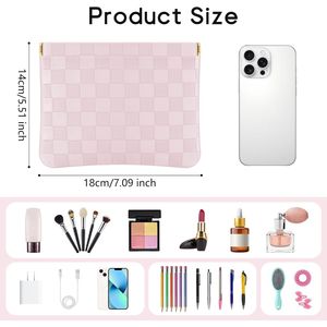 Set di 2 Borse Cosmetiche Portatili in Pelle per Donne, Pochette a Quadretti con Portamonete, Astuccio per Rossetti e Trucchi - Product Image 2