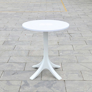 The White Colored Round <b>Plastic</b> <b>Table</b> with Pedestral <b>Table</b> Base - An Elegant <b>Outdoor</b> <b>Plastic</b> <b>Table</b> for a Garden Evening - Product Image 1