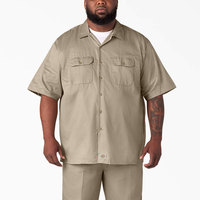 Chemise de travail pour homme en coton kaki à manches courtes avec deux poches poitrine, haut d'uniforme respirant