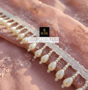 Adorno de encaje con cuentas de perlas de color marfil premium para decoración de sarees, lehengas y vestidos de novia, y muchos más para decoración. - Product Image 3