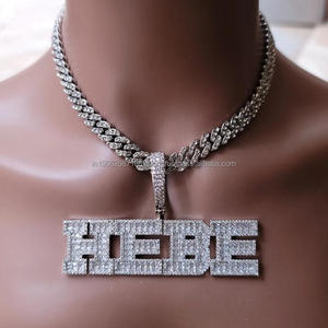 Colgante con placa de identificación personalizada al por mayor con diamantes cultivados en laboratorio VVS en joyería ostentosa Hip Hop de Plata de Ley 925 - Product Image 1