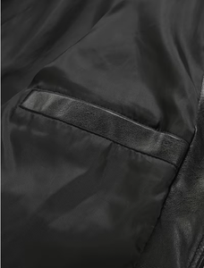 TRIBON SPORTS Men's Black Cowhide <b>Leather</b> Bomber <b>Jacket</b> Stand Collar Zipper Closure Slim Fit Regular Sleeve Casual <b>Winter</b> - Product Image 5