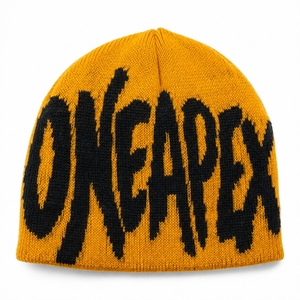Golden Yellow Black Graphic Knit Beanie Hat Custom Logo Ribbed <b>Winter</b> <b>Cap</b> Unisex Streetwear Fashion Headwear Wholesale OEM - Product Image 1