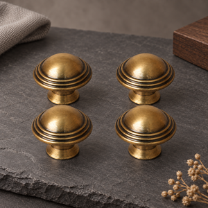 SHUBHAM <b>Antique</b> <b>Brass</b> Cabinet <b>Knob</b> Solid <b>Brass</b> Round Drawer Pull Handle for Furniture, Dresser, Wardrobe & Cupboard - Product Image 1