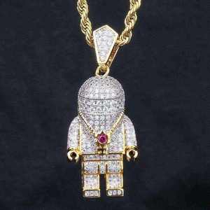 Pendentif Breloque Robot Hip Hop en Moissanite, Collier Bicolore Or et Argent Sertie de Pierres pour Hommes, Bijoux de Fête - Product Image 3