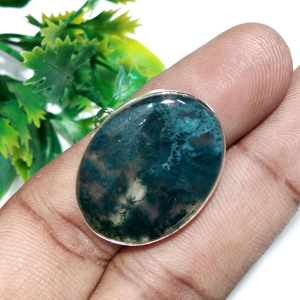 Bague ovale en agate mousse naturelle, argent sterling 925, faite à la main, bijou statement pour homme et femme, cadeau personnalisé - Product Image 5