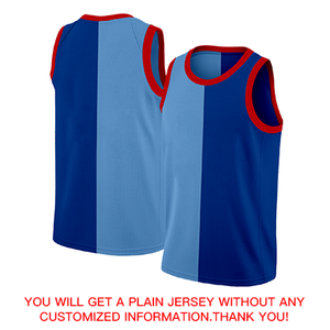 Maillot de basket bleu à empiècements rouges, personnalisable avec nom et numéro du joueur, tissu léger et respirant pour maillots - Product Image 4