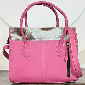 New Arrival 2026 Pink Cowhide Leather Tote <b>Bag</b> for Women Western Handbag Braided Handle Shoulder Purse <b>Studded</b> Fashion Tote <b>Bags</b> - Product Image 5