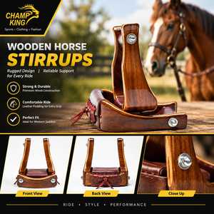 Étriers de selle western en bois avec revêtement en cuir et quincaillerie SUS304 pour l'équitation - Product Image 6