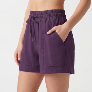 Shorts en flanelle unie taille basse pour femmes, confortables, 100 % polyester, séchage rapide, taille élastique, grande taille, faible MOQ - Product Image 5