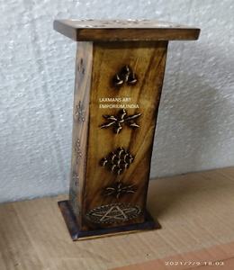 Quemadores de Incienso Cuadrados Tallados a Mano en Madera de Mango Antigua, Modelo Torre de 30cm con Estampados Mixtos, LAXMANS, Exportador Mayorista de la India - Product Image 1