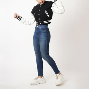 Wholesale Custom Hot Fit Crop Women's Varsity Baseball Jacket <b>High</b> Quality Crop <b>Top</b> with Long Winter Sleeves Blank <b>Leather</b> - Product Image 5