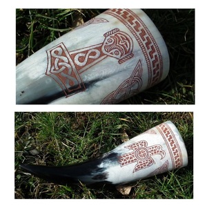 Corne à boire de guerrier Viking en corne de bœuf naturelle, écologique, faite à la main, style médiéval, pour hydromel et bière - Product Image 6