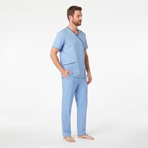 ชุดยูนิฟอร์มแพทย์ชาย แขนสั้น เสื้อและกางเกง คอปกพับ แต่งขอบสีขาว - Product Image 5