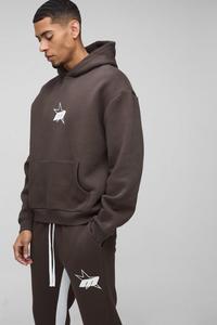 Ensemble de survêtement marron à capuche pour homme avec logo étoile blanche, pantalon de survêtement et sweat-shirt longs, tenue décontractée pour l'automne - Product Image 2