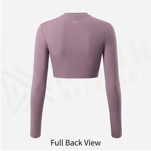 Haut court à col rond et manches longues, couleur unie, sans couture, vêtements de yoga, vêtements de sport pour femmes - Product Image 2