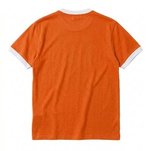 Men's <b>Orange</b> Ringer <b>T</b>-<b>Shirt</b> Short Sleeve O-Neck Contrast Trim Loose Fit Casual 100% Cotton Knitted Solid Color Anti-Wrinkle - Product Image 6