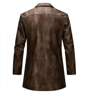 Chaqueta de Motociclista de Cuero PU Marrón para Hombre, Cuello Alto, Cierre de Cremallera, Corte Ajustado, Informal, para Invierno, con Logotipo Frontal - Product Image 2