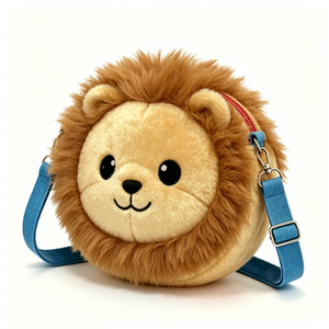 Sac en peluche bleu personnalisable avec sangle réglable, Sac à bandoulière en peluche lion beige doux, Sac bandoulière en peluche lion, Sac bandoulière en peluche avec tête de lion - Product Image 5