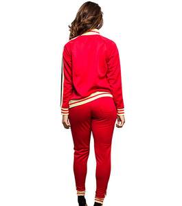 Conjunto deportivo informal de invierno para mujer, color rojo, con bloques de color, chaqueta con cuello alto y cremallera, pantalones deportivos, atuendo deportivo de IGNITEFIT WEAR - Product Image 2