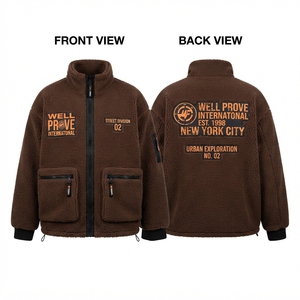 Veste en sherpa premium 450 GSM 100% laine respirante, col rabattable, fermeture éclair, gris foncé, patch logo en silicone 3D - Product Image 3