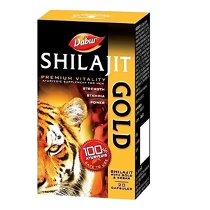 Cápsulas Dabur Shilajit Gold 100% Ayurvédicas, Fuente Natural India para Fuerza, Resistencia y Potencia - 20 Cápsulas - Product Image 1