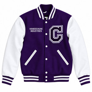 Chaqueta Varsity Morada y Blanca para Mujer, Talla Grande, con Botones a Presión, Acolchada y Cálida, en Contraste de Color - Product Image 2