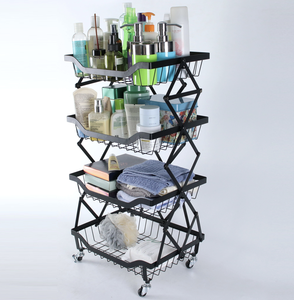 OEM/ODM Vietnam Foldable 4-Tier Tool <b>Trolley</b> Cart with Lockable Wheels Multi-Use Storage Organizer - Product Image 3