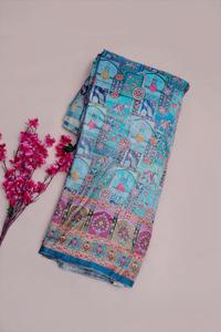 Tela de viscosa pura jacquard color camel beige con estampado étnico y borde ornamental para material de kurti de diseñador. - Product Image 6