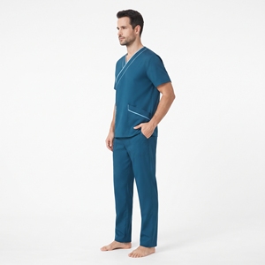 Tenue d'infirmier pour homme, haut et pantalon à manches courtes, col rabattu, bordure blanche, uniforme d'hôpital - Product Image 3