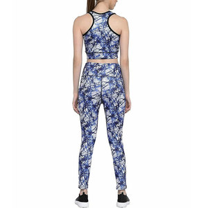Women 2 Piece Yoga Set High Waist Leggings Racerback Sports <b>Bra</b> Full Length Activewear <b>Blue</b> Abstract Print Breathable Spandex - Product Image 4