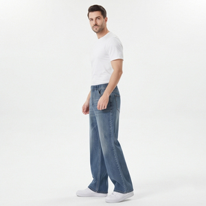 Outerwear Wide Legs Denim Flare Pants <b>Men</b> Street Style <b>Drawstring</b> Waist <b>Jeans</b> <b>Men</b> High Quality 100% Cotton Denim Pants <b>Men's</b> - Product Image 5