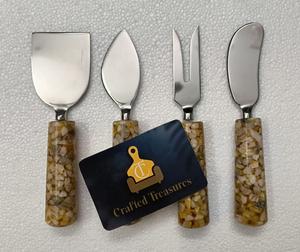 Juego de cuchillos para queso de acero inoxidable de alta calidad con diseño de resina y piedra, juego de 4 piezas al mejor precio - Product Image 6