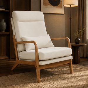 Fauteuil DB à dossier haut en bois massif, structure en fer, tissu bronzé, rembourrage en mousse, finition orange, pour salon, style Mid-Century Warehouse - Product Image 2