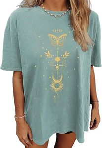 T-shirt à manches courtes décontracté pour femme avec imprimé graphique de gouttes de peinture et graffiti artistique - Product Image 5
