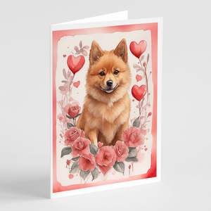 Finnish Spitz Valentine Roses Whimsical A7 Blank <b>Greeting</b> <b>Cards</b> Pack of 8 with Envelopes 5x7 <b>Note</b> Size - Product Image 1