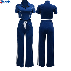 Conjunto de Dos Piezas de Alta Calidad, Pantalones Largos Casuales con Cierre Frontal y Top Corto de Punto con Cuello Alto y Mangas Cortas - Product Image 6