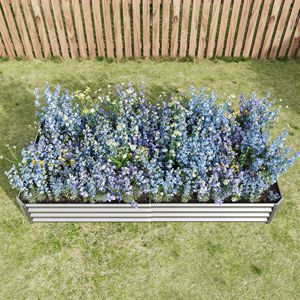 Silver Metal Raised Garden Bed Kit 7.6x3.7x0.98ft for Flower <b>Planters</b> <b>Vegetables</b> & Herbs - Product Image 2