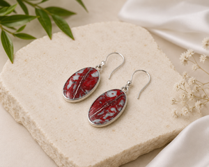 Natural Noreena Jasper Gemstone Dangle Earrings 925 Sterling Silver Oval Cabochon Ear Wire Handmade Third <b>Party</b> Certified - Product Image 6