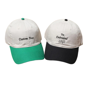 Casquette de baseball de luxe personnalisée en gros avec logo brodé de haute qualité, 5 panneaux, faible MOQ, visière incurvée, en coton bicolore - Product Image 1