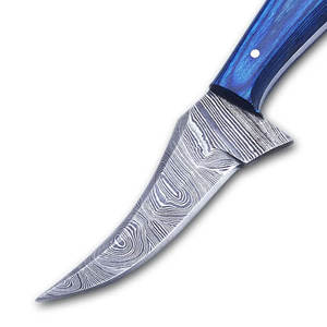 Couteau à dépecer en acier de Damas avec manche bleu et lame à motif courbé pour la chasse et les activités de plein air - Product Image 2