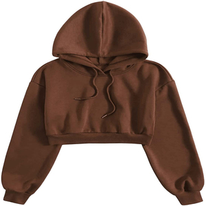 Sweat-shirts à capuche courts pour femmes, tendance, en coton, couleur unie au dos, confortables - Product Image 5