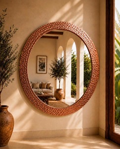 Hand-Hammered Textural Metal <b>Round</b> <b>Wall</b> <b>Mirror</b> with Crystal Glass Handmade REHMAN CRAFT - Product Image 3