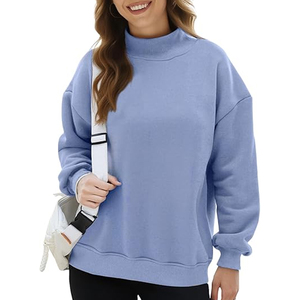 Custom Front Logo Women Autumn Casual Oversized Breathable Mock Neck <b>Pullover</b> <b>Jumper</b> Long Sleeves Drop Shoulder Sweatshirt - Product Image 3