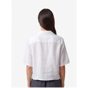 เสื้อเชิ้ตผ้าลินินสีขาวของผู้หญิงแขนสั้นคอวีติดกระดุมทรงหลวมเรียบง่ายสไตล์มินิมอลฤดูใบไม้ผลิฤดูร้อนชุดลำลอง - Product Image 2