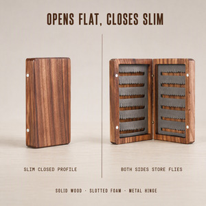 Boîte à mouches en bois, étui de rangement double face à fentes en mousse pour matériel de pêche à la mouche - Product Image 1
