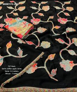 Beautiful Modern Design <b>Satin</b> Chiffon with Embroidered Saree-<b>Blouse</b> Set Manufacturer from Surat Wholesale Supply - Product Image 3